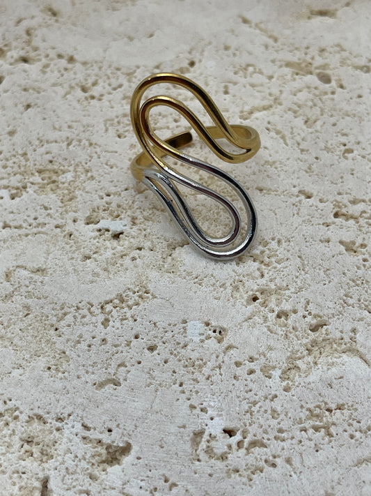 Δαχτυλίδι δίχρωμο με δύο σειρές "S"