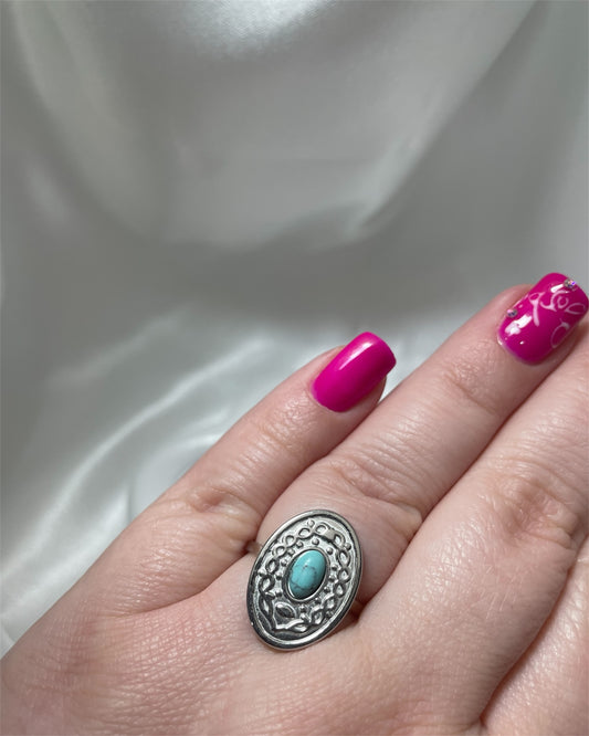 Ασημί δαχτυλίδι οβάλ με πέτρα χαολίτη