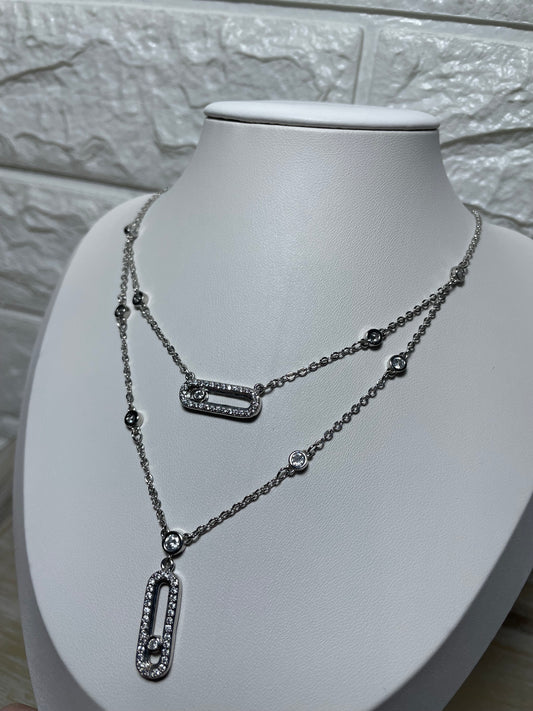 Διπλό ασημί κολιέ με μπάρες zircon