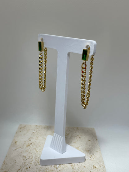 Κρεμαστά σκουλαρίκια χρυσή αλυσίδα και πράσινο zircon