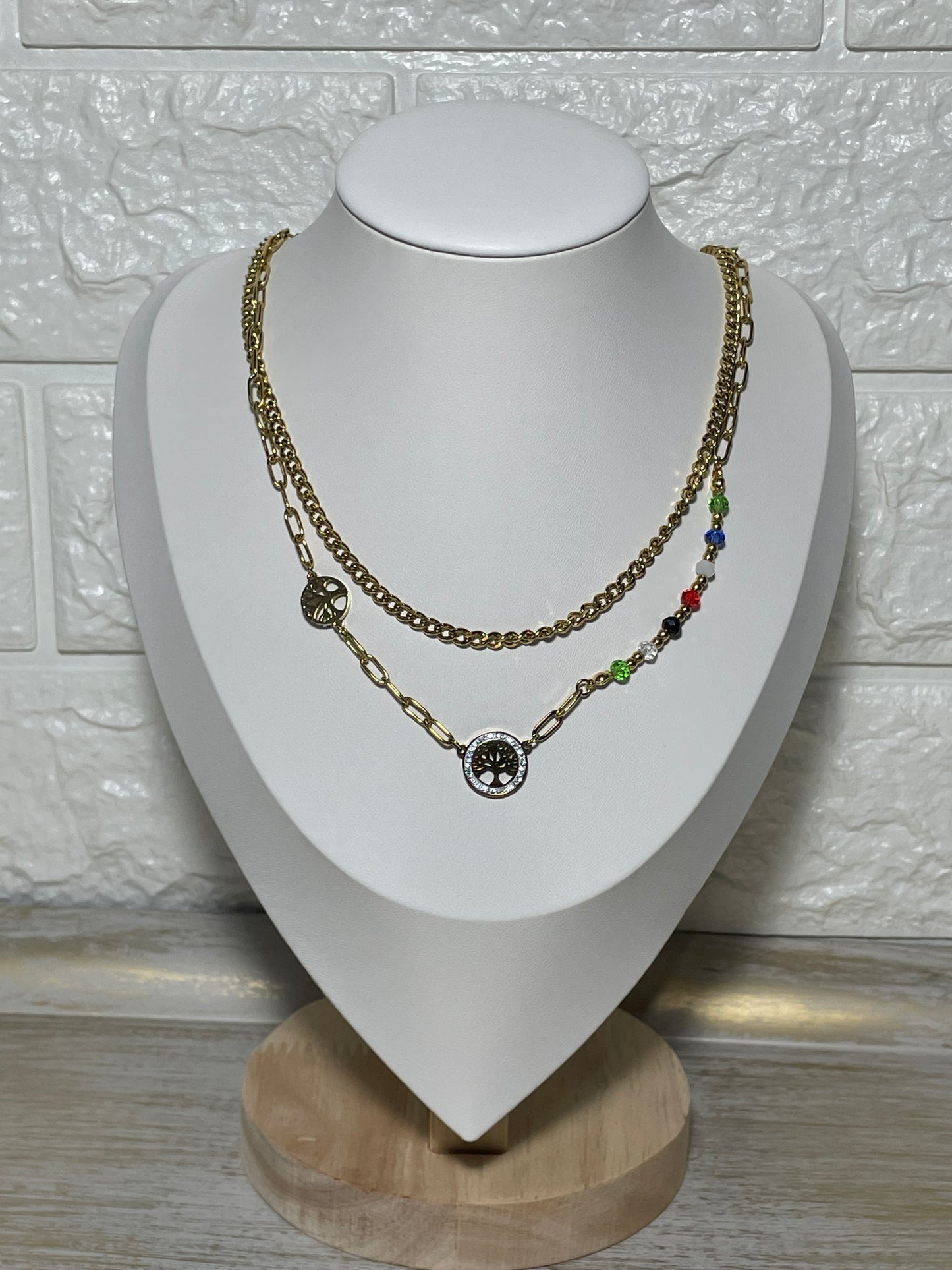 Κολιέ διπλής χρυσής αλυσίδας life tree