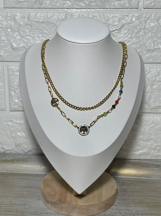 Κολιέ διπλής χρυσής αλυσίδας life tree