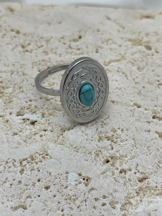 Ασημί δαχτυλίδι οβάλ με πέτρα χαολίτη