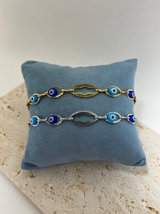 Bραχιόλι αλυσίδας με μπλε μάτια