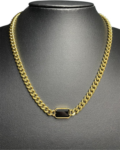 Κολιέ χρυσή αλυσίδα με μαύρο zircon