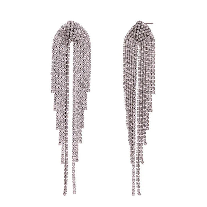 Λαμπερά μακριά σκουλαρίκια με λευκά zircon